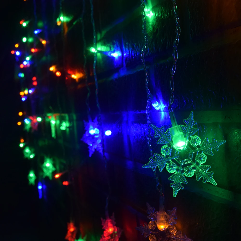 Tanie Świąteczne płatki śniegu girlanda żarówkowa LED światła migające światła kurtyna sklep