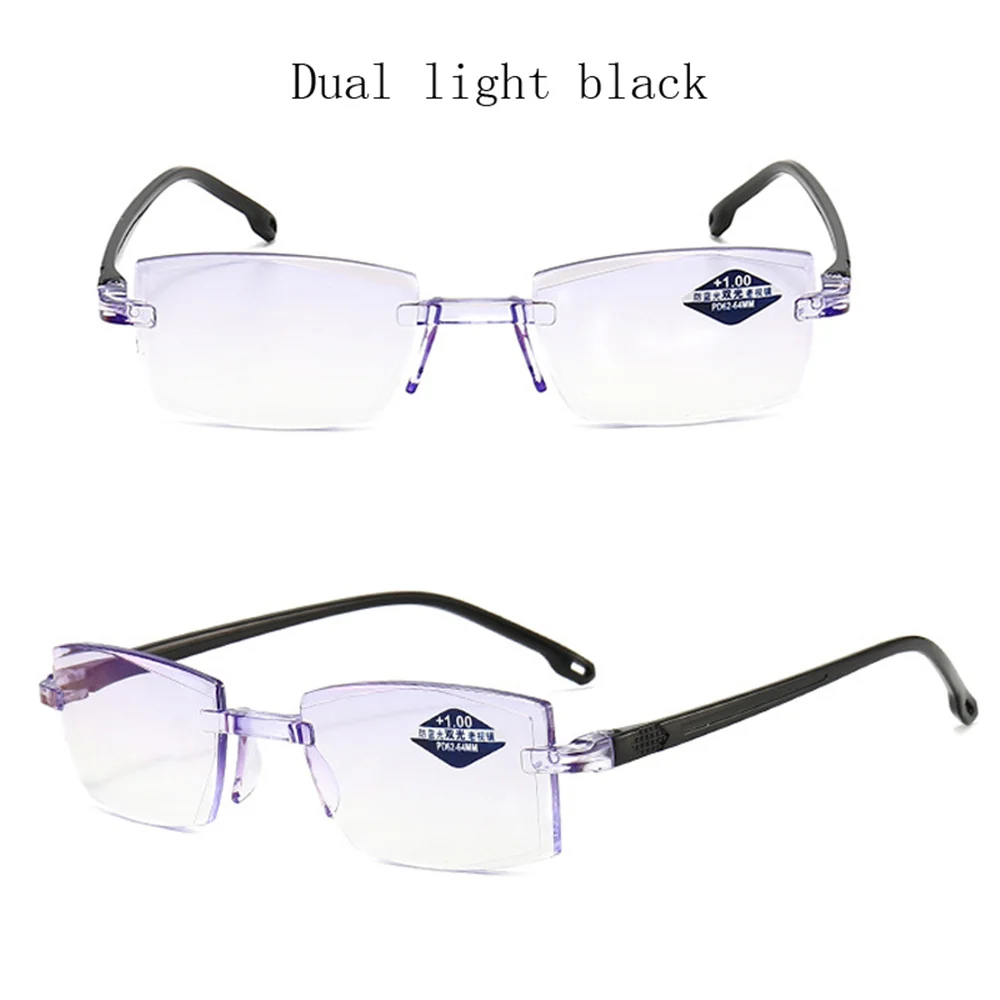 Zilead Diamond-cut Bifocal Progressive Reading Glasses Men Blue Light Blocking Multifocal Eyewear Ultralight Rimless Eyeglasses