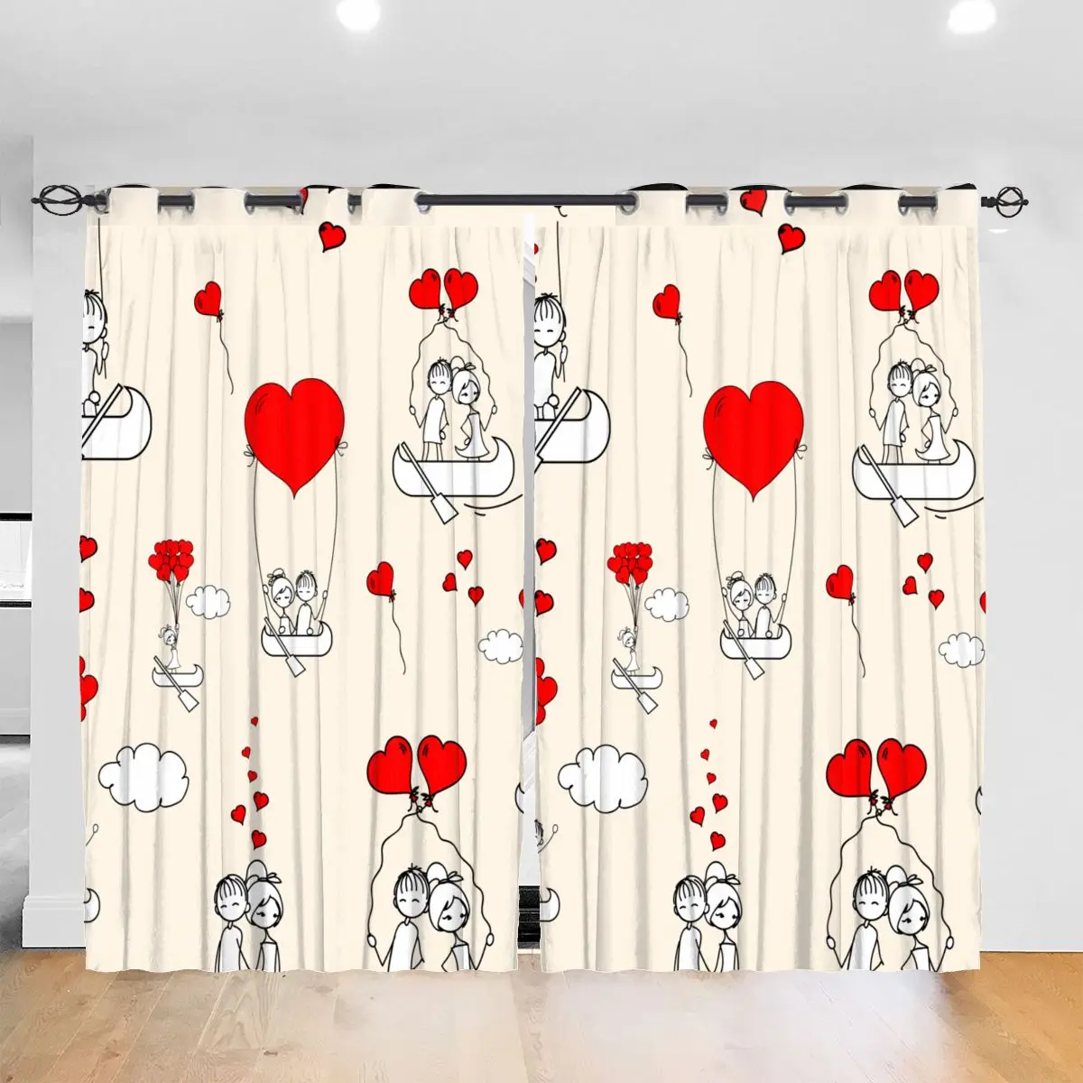 

Living Room Sun Block Curtain Rowing Boats Canoeing Lover Light Shading Bedroom Blackout Window Curtains 52x72In
