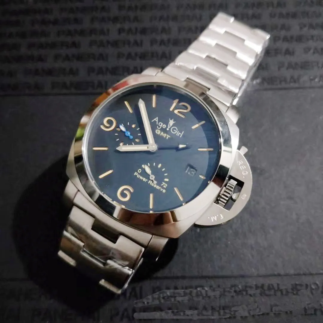 

Famous Brand New Men Automatic Mechanical Sapphire Glass Back Stainless Steel Black 1950 3 Days GMT Power Reserve Watch Luminous