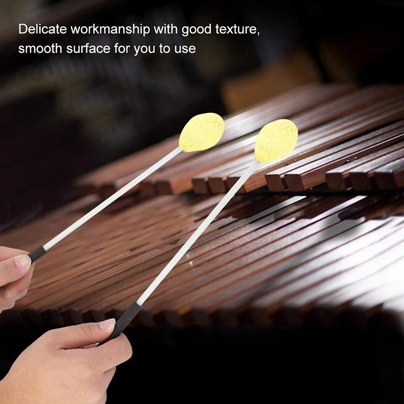 1 пара Киянки Marimba ударные с желтой головкой из пряжи и гладкой деревянной ручкой