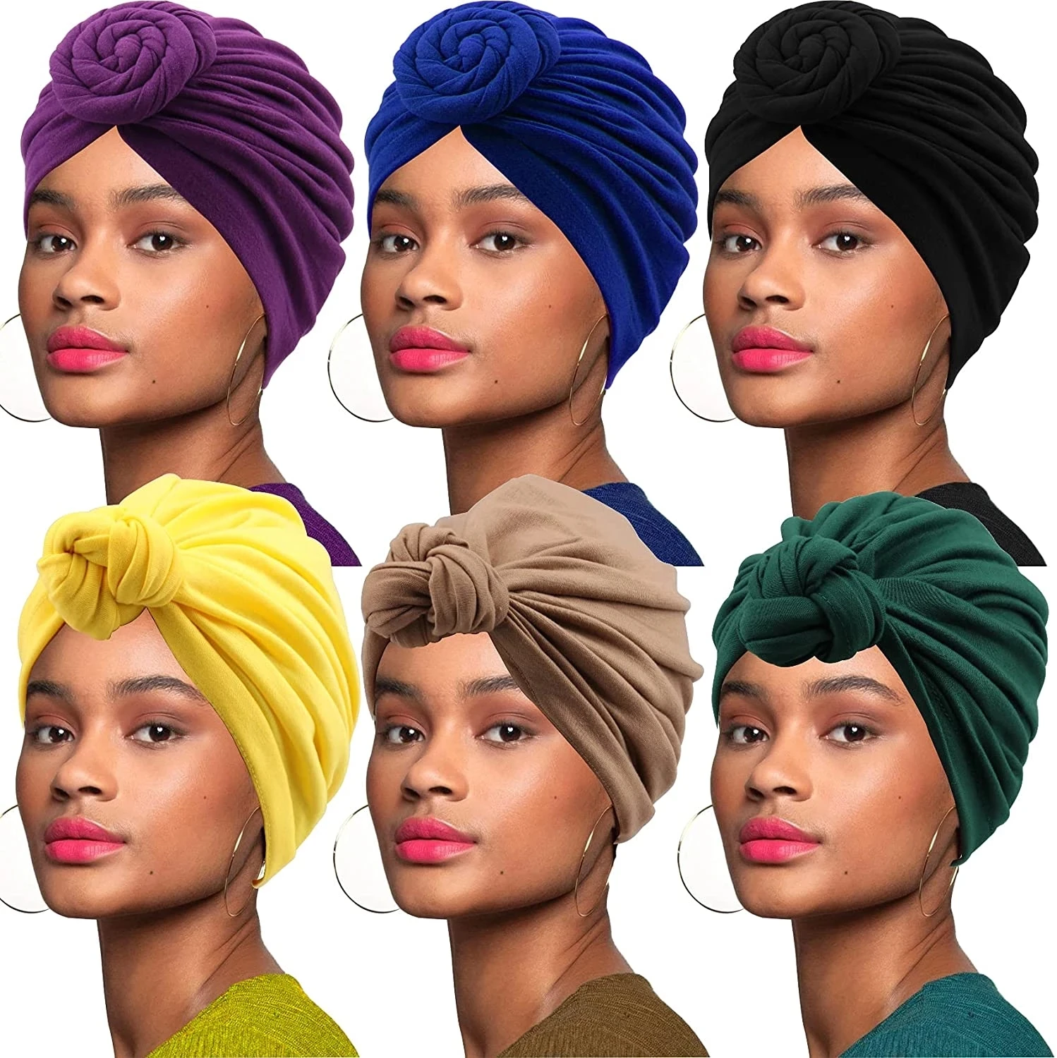 Tanio Bawełna Twisted Turban muzułmański dla kobiet jednolity kolor Headwraps