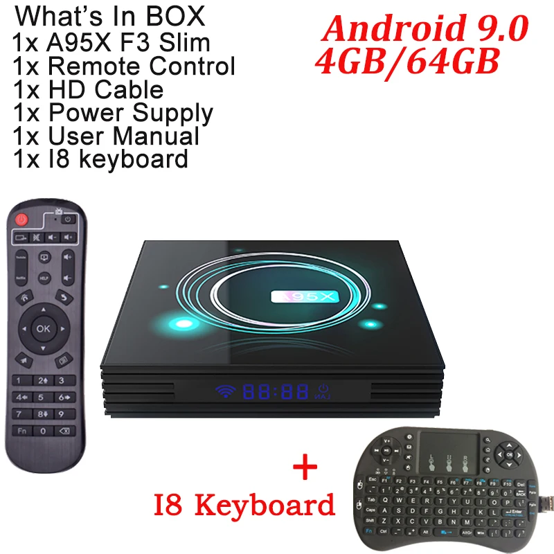 A95X F3 Тонкий Смарт ТВ приставка Android 9,0 4 Гб 64 Гб Amlogic S905X3 ТВ приставка Google Play 8k приставка 4 ГБ 32 ГБ медиаплеер - Цвет: 4G 64G With i8