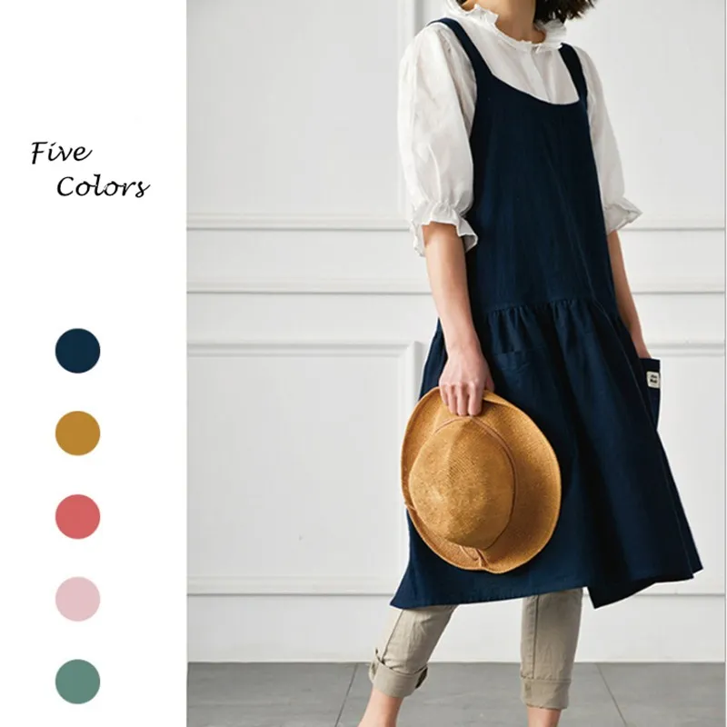 Saim Home Cooking Florist Apron Cotton Linen Kitchen Cafe Apron Women Sleeveless Pinafore Dress Women Cross Back Apron JJ50773