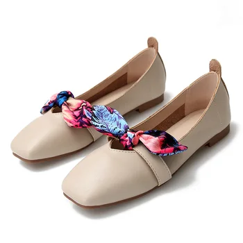 

2020 Female Shoes Silk Bowknot Slip on Moccasins Solid Color Soft Sole Foldable Flats Square Head Flats Casual Shoes