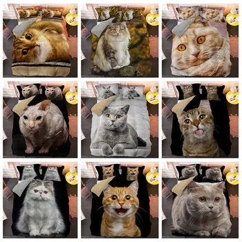 

3D Cat Bedding Set King Queen Size Home Decor Microfiber Bedspread Duvet Cover Sets