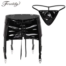 Женская сексуальная клубная одежда, подвязки на шнуровке, 6 ремешков, пояс для чулок, дамское нижнее белье, влажный вид, ПВХ кожа, подвязки с трусиками