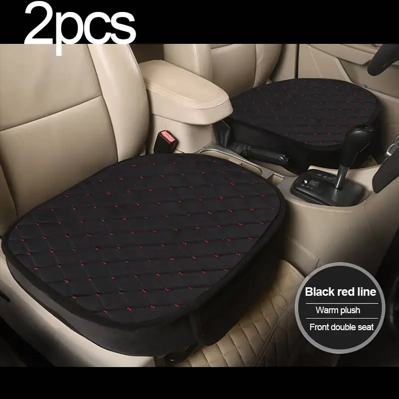Универсальные чехлы для автомобильных сидений, 3 шт., теплые плюшевые тканевые подушки, набор автомобильных сидений, полностью окруженные подушки, аксессуары для интерьера - Название цвета: 2pc Front Red Line