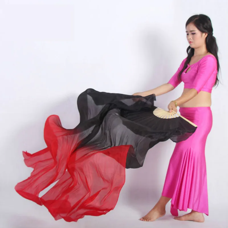 Silk Dance Fan Black and Red Gradient Color Foldable Elegant Belly Dance Hand Fan Performance Props Abanicos De Mano