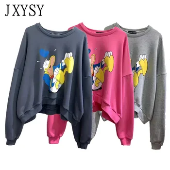 

JXYSY 2019 Autumn Winter Hoodies Women Sweatshirt High Street Vintage Cartoon Duckling Print Hooded Sweatshirt Women Tops