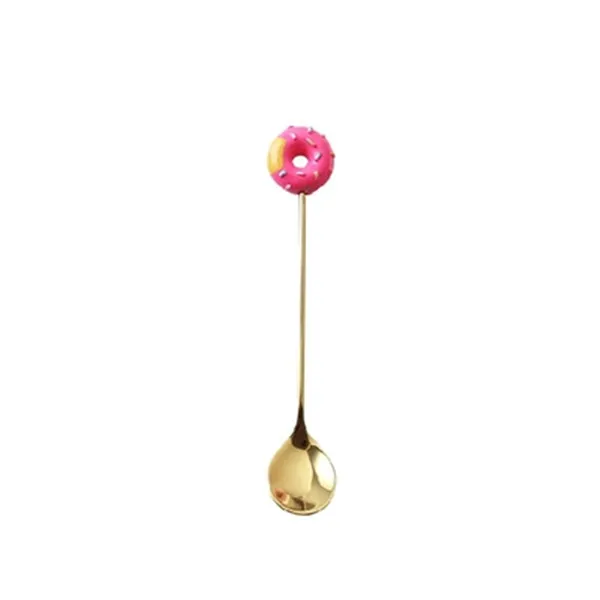 5 Golden Spoon Fork 304 Stainless Steel Mickey Dounts Coffee Dessert Tea Ice Cream Spoons Forks Stirring Cute Cartoon Teaspoon - Цвет: 5