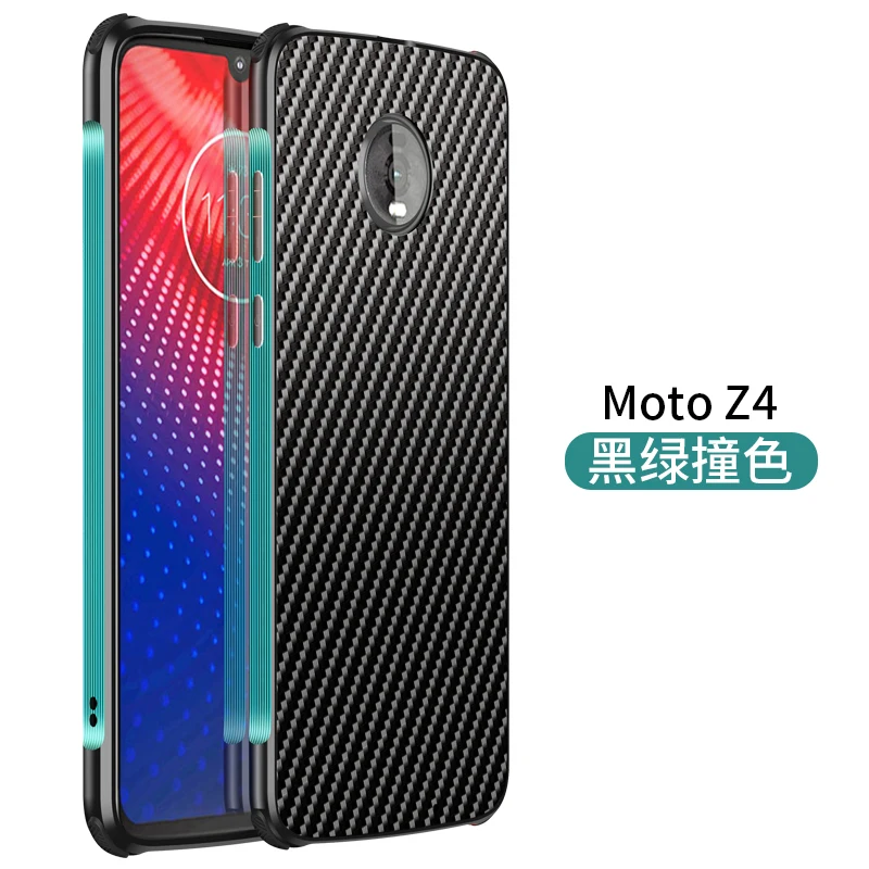 Зеленый Текстурированный чехол из углеродного волокна для Motorola Moto Z4 PC Алюминиевый металлический бампер для Motorola Moto Z4 противоударный металлический чехол Coque - Цвет: Зеленый