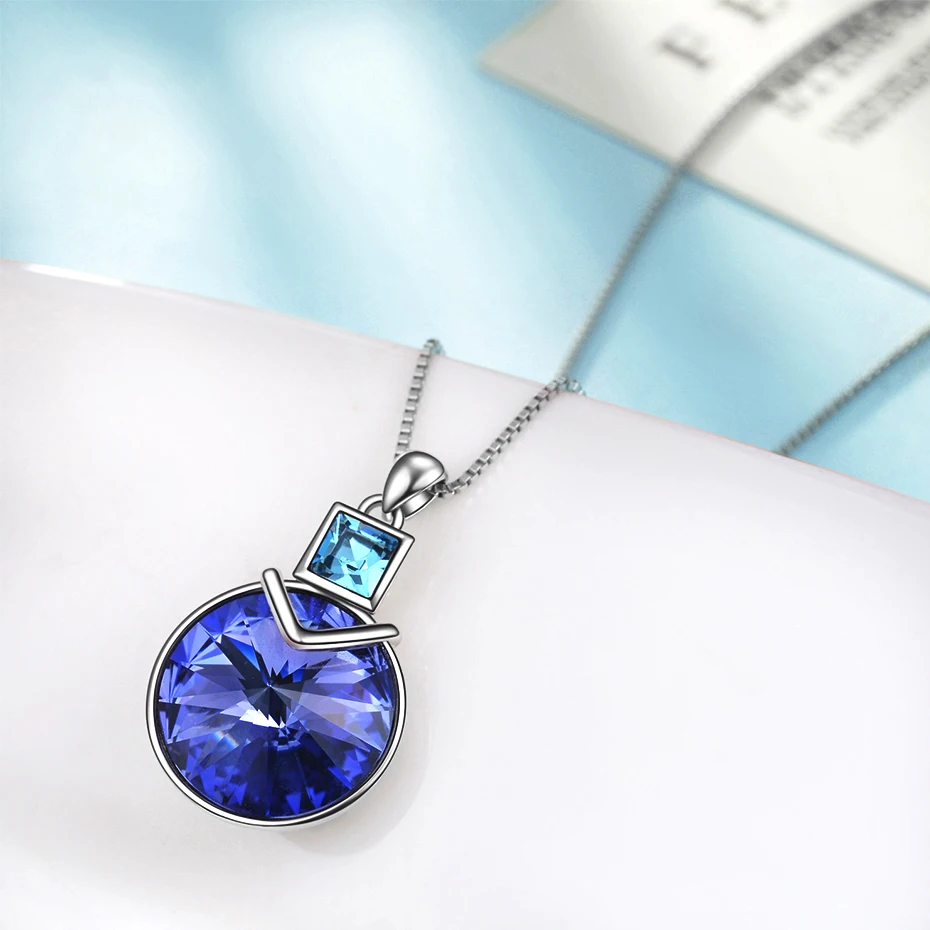 AOBOCO 925 пробы Серебряное ожерелье с синим кристаллом от Swarovski Женские Подвески для бижутерии, ожерелья серебряные 925 Ювелирные изделия Подарки для мам