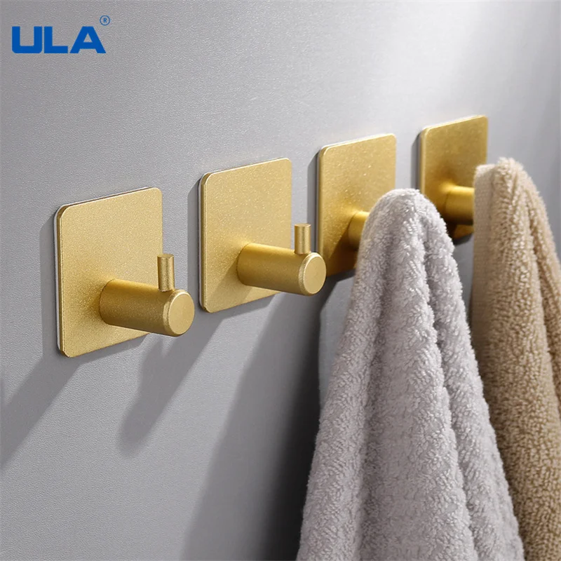 Adhesive Hook Clothes Hook Towel Hook Multi-purpose Wall Door Key Rack Kitchen Bathroom Towel Robe Hanger Aluminum Rack