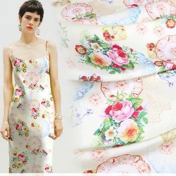 

Printed silk stretch satin fabric meter 19mm anti-wrinkle breathable cheongsam dress chinese silk fabric wholesale silk cloth