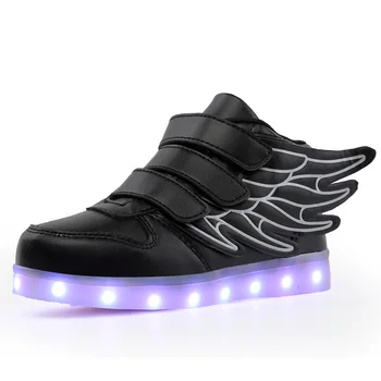 

2018 Black Red USB Charging Led Children Shoes With Light Up Kids Casual Boys&Girls Luminous Sneakers Glowing Shoe Hook&Loop