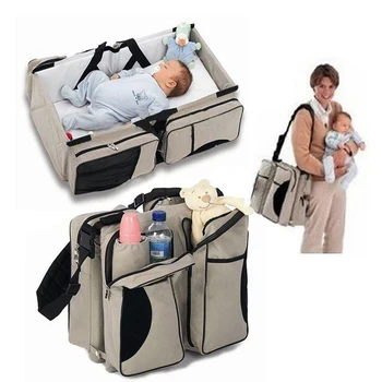 

Baby mummy shoulder bag portable waterproof baby cribs bed foldable diapers bags travel bed crib changing diapers nappy bag