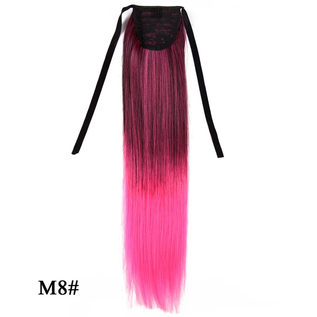 Leeons 20'' Synthetic Ponytail Hair pieces Heat Resistant Fiber Straight Ribbon Clip In Hair Extension 21 colors Brown Black m8
