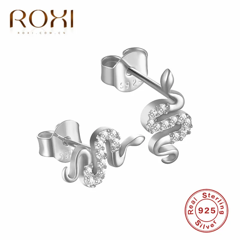 GSRG-15 ROXI, серьги в стиле панк со змеей, 925 пробы, серебряные, с подвеской в виде змеи, серьги-гвоздики для женщин, животный альпинист, ювелирное изделие для ушей - Окраска металла: GSRG-15
