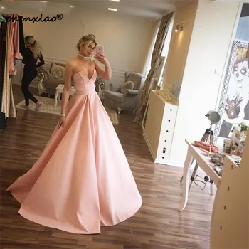 

Blush Pink Evening Dresses Long A-Line Arabic Party Gowns Customized Abendkleider 2019
