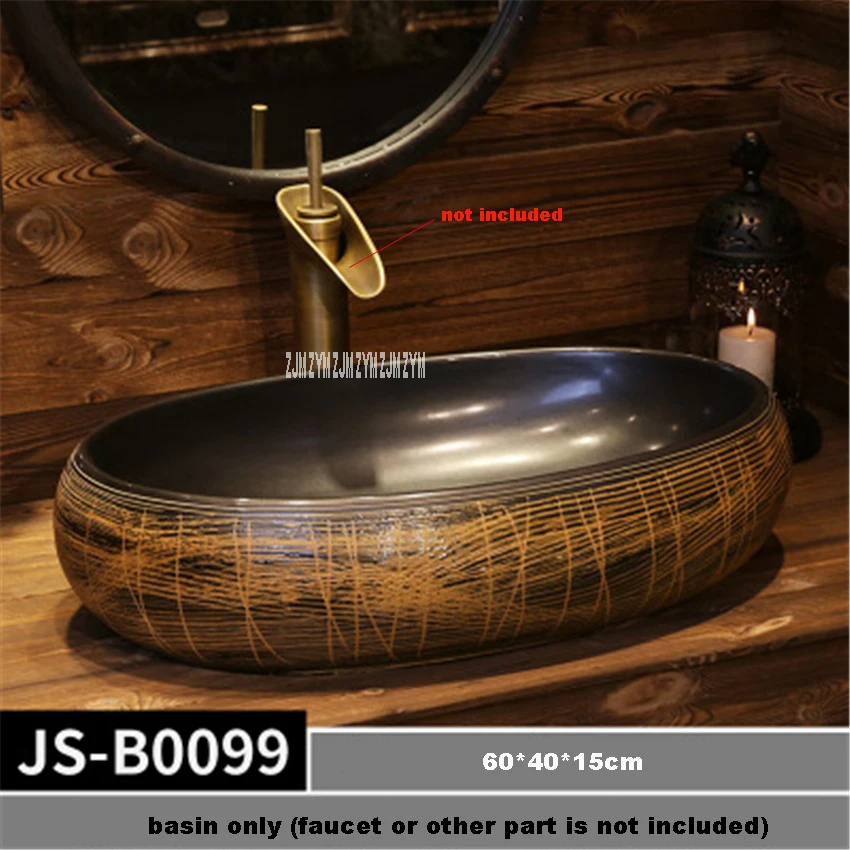 JS-B0099 JS-B0097/JS-B0098/JS-B0099/JS-B0100, овальная раковина в европейском стиле, ручная керамическая раковина, ручная мойка, миска, над столешницей - Цвет: JS-B0099