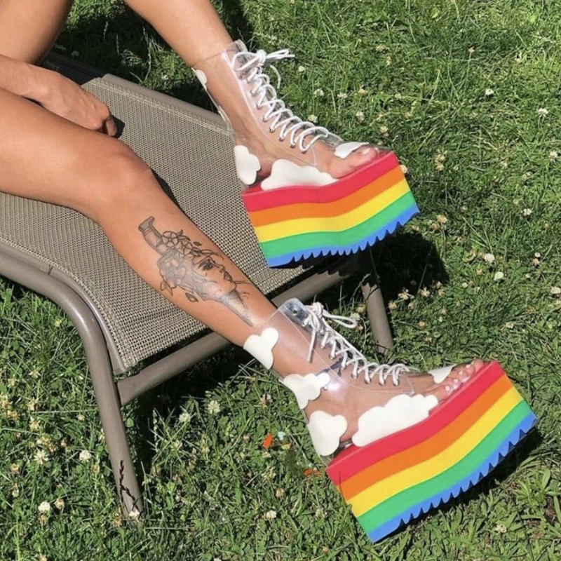 rainbow platform shoes with clouds