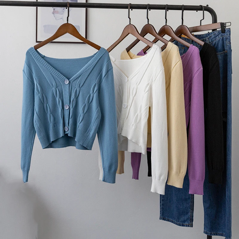 Twist Retro Cardigan women coat 2020 Autumn New Korean Loose Slim Large V-neck Linen Long-Sleeved Knitted Women sweater |