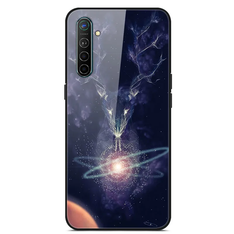 Закаленное Стекло чехол для Oppo Realme X2 чехол пространство цветок чехол для Oppo Realme XT чехол силиконовый бампер чехол для Oppo Realme X2 Pro