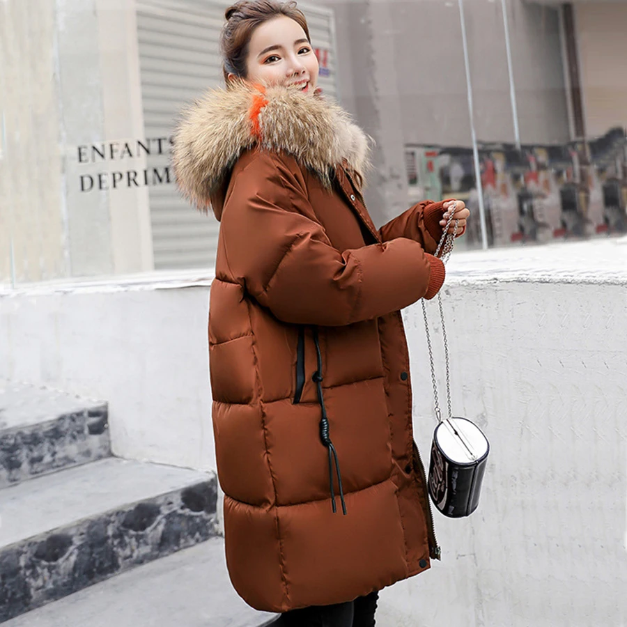 Меховое длинное зимнее хлопковое пальто с капюшоном, Женские однотонные пуховики на молнии размера плюс, Женская Корейская парка, пальто, плотная теплая уличная одежда