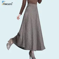 Женская Длинная шерстяная трапециевидная юбка макси осень зима клетчатая юбка с высокой талией винтажная N03