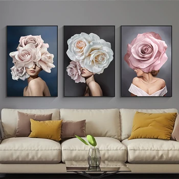 

Abstract Pink White Flower Lady Poster Personality Fashion Woman Canvas Paintings Wall Art Pictures Print and Poster Home Decor