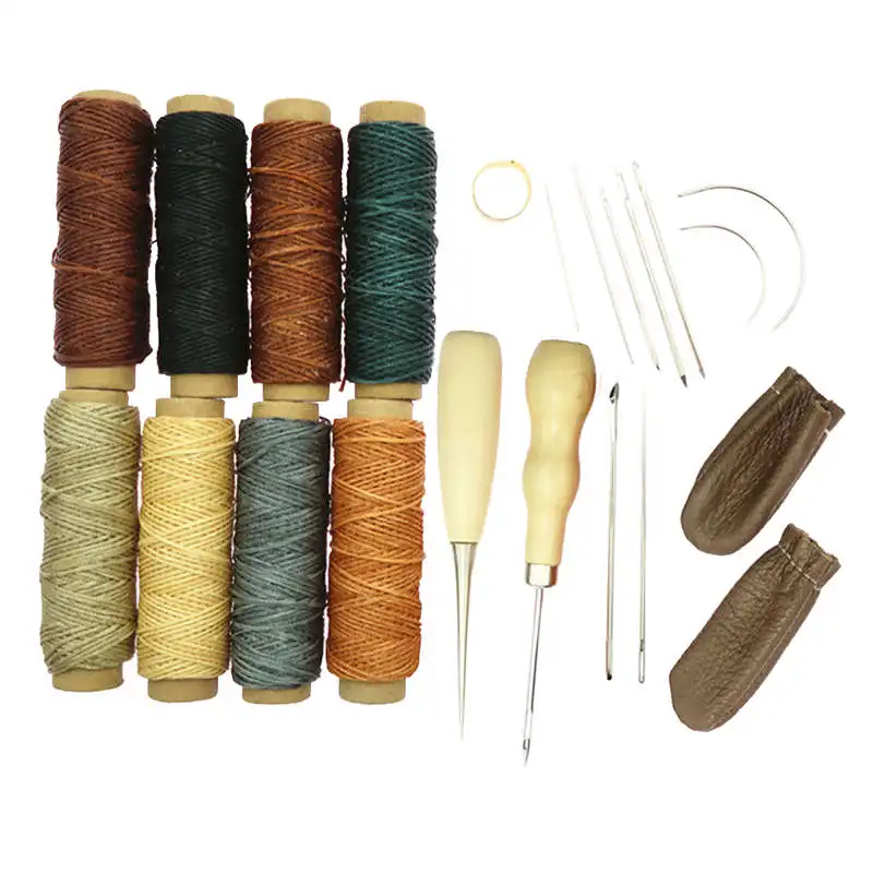 

Hot Sale 22Pcs Leather Craft Hand Stitching Sewing Tools Awl Waxed Thread Thimble Kit