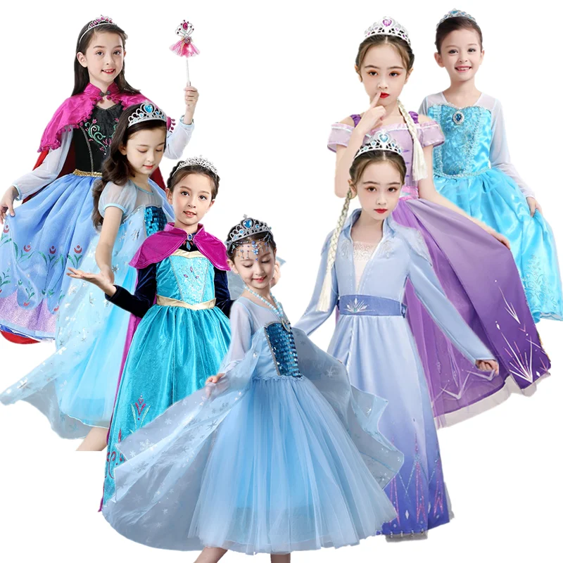 Платья Королевы Эльзы для костюмированной вечеринки; костюмы Эльзы и Эльзы; вечерние платья принцессы Анны для девочек; Vestidos Fantasia; Одежда для девочек; комплект Эльзы