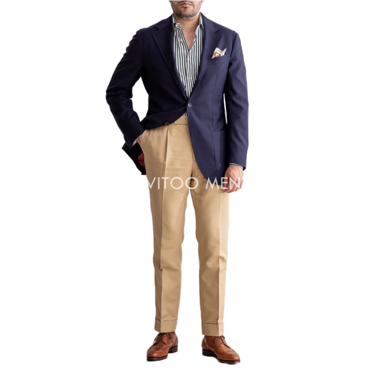 Khaki Cotton Blazer with Navy Chinos and Suede Loafers | He Spoke Style