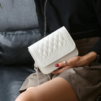 

Women Fashion Rhombus Plaid Shoulder Bag Small Square Bag Female PU Leather Solid Color Crossbody Bag Ladies Chain Messenger Bag