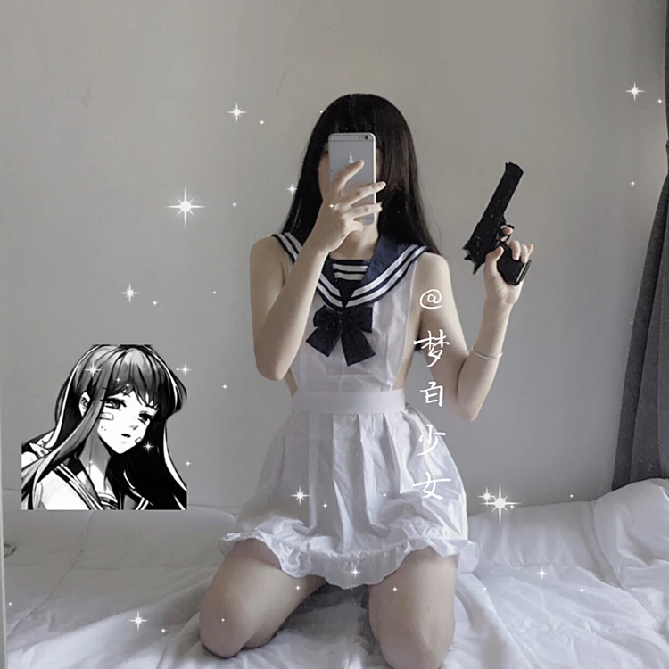 Японская Милая женская школьная форма синий матросский наряд полоски