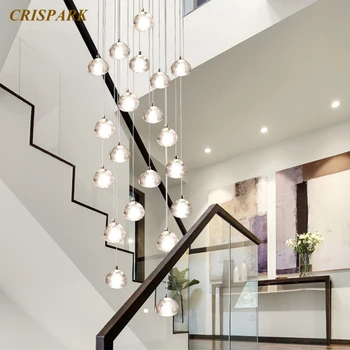 

Contemporary Crystal Ball Chandelier Light LED G4 Linear Minimalist Simple Pendant Hanging Lamp Art Deco Indoor Loft Staircase