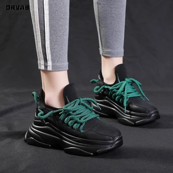 

Platform High Super 7CM Platform Sneakers Summer Lac-Up Mesh Women Shoes Yellow White Black Sneakers Women Tenis Feminino Basket