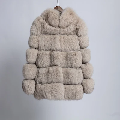 Khaki Пальто из натурального Лисьего меха, женская зимняя Толстая куртка из натуральной лисьего меха, модная верхняя одежда, роскошные женские со стоячим воротником, большие размеры - Цвет: Khaki