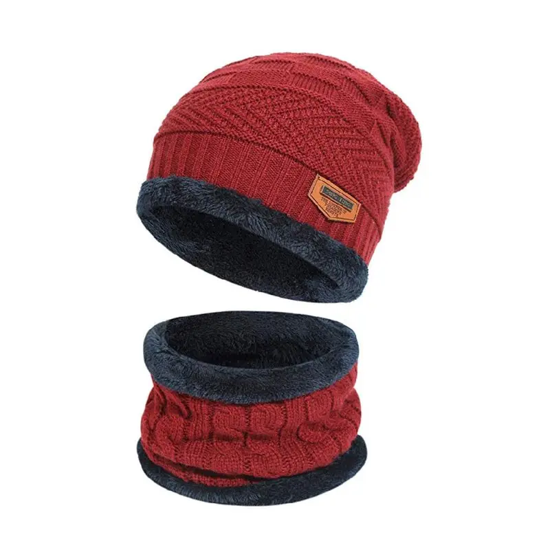 Новинка, мужская и женская Зимняя Теплая Шапка-бини, шапка+ шарф, набор, теплая вязаная шапка с подкладкой из плотного флиса