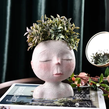 

Nordic Creative Resin Human Head Vase Art Flower Arrangement Doll Sculpture Flower Pot Potted Plant Home Garden Decoration