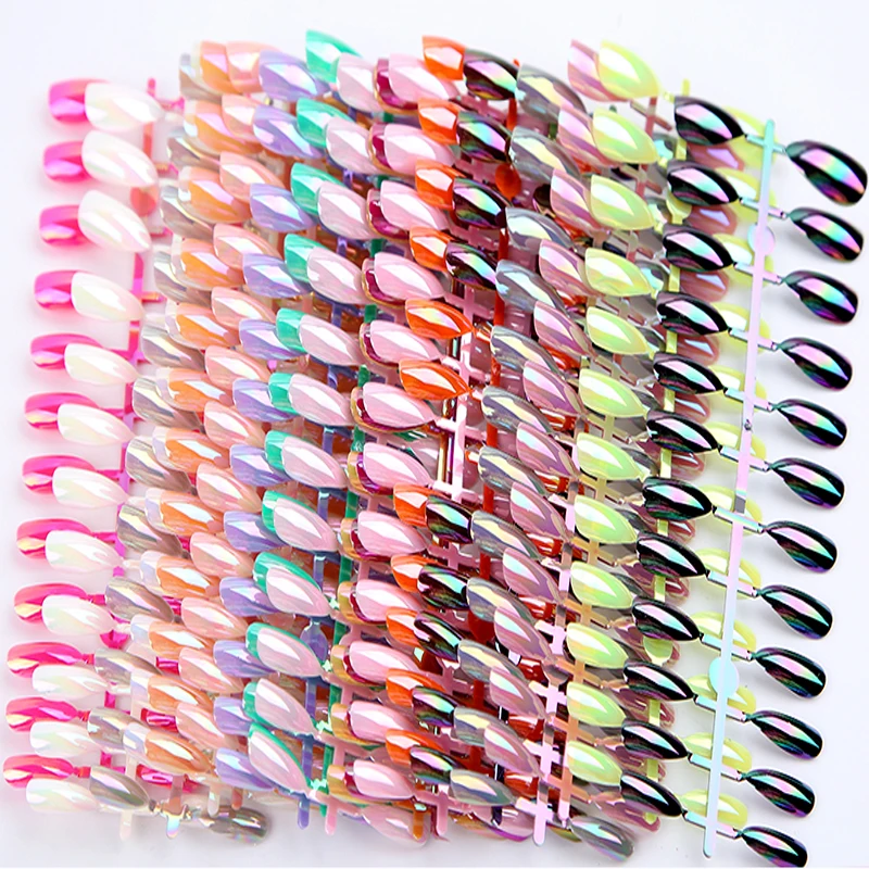 

24pcs MirrorEffect False Nail Colorful Fake Nails Solid Color Frosted Matte Full Cover Stiletto Long Nail Tips For Holo Nail BN2