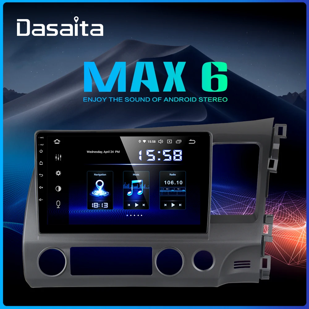 Dasaita 1 Din 10.2\ Car Android 9.0 Radio for Honda Civic 2006 2007 2008 2009 2010 2011 Bluetooth GPS Navigation 1080P Audio