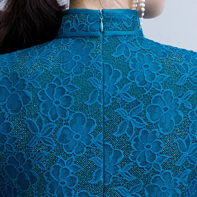 Китайское элегантное вечернее платье тонкий длинный Qipao ручной работы Кнопка Qipao Плюс размер M-4XL сексуальные кружева Чонсам с высоким разрезом