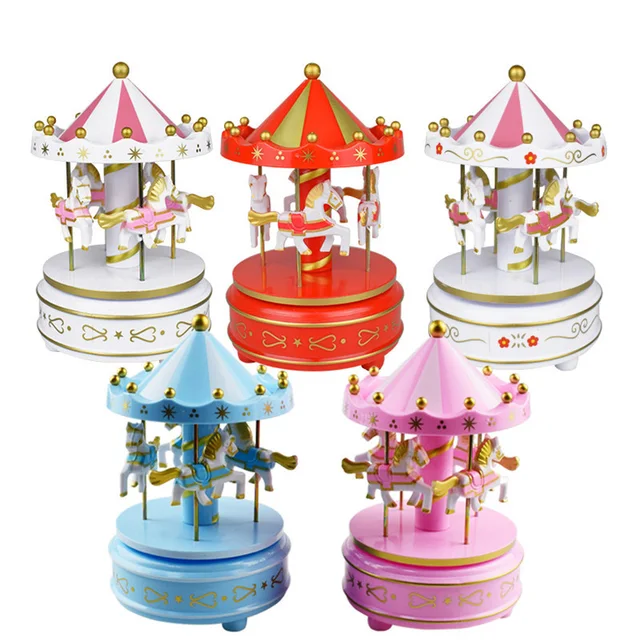 Merry-Go-Kerek Zenei Dobozok Geometriai Baba Szoba Dekoráció Ajándékok Unisex Karácsonyi Ló Carousel Box Otthoni