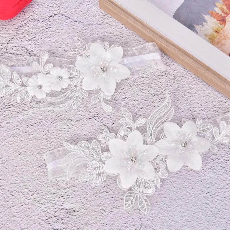 2 шт./компл. Для женщин девушки принцесса Косплэй Свадебная вечеринка, платья для торжеств, венчания, кружевное синее платье с цветочным принтом, платье из разных тканей, подвязки, Кружевная подвязка с петлей для чулок и ремнем; - Цвет: white