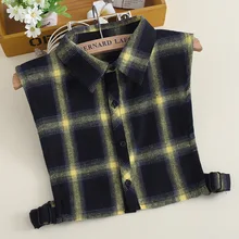 Для взрослых мужчин женщин Питер Пэн воротник клетчатая хлопковая рубашка с отворотом ложный съемный воротник Повседневный Поддельный Воротник Кардиган на пуговицах Блузка Топы