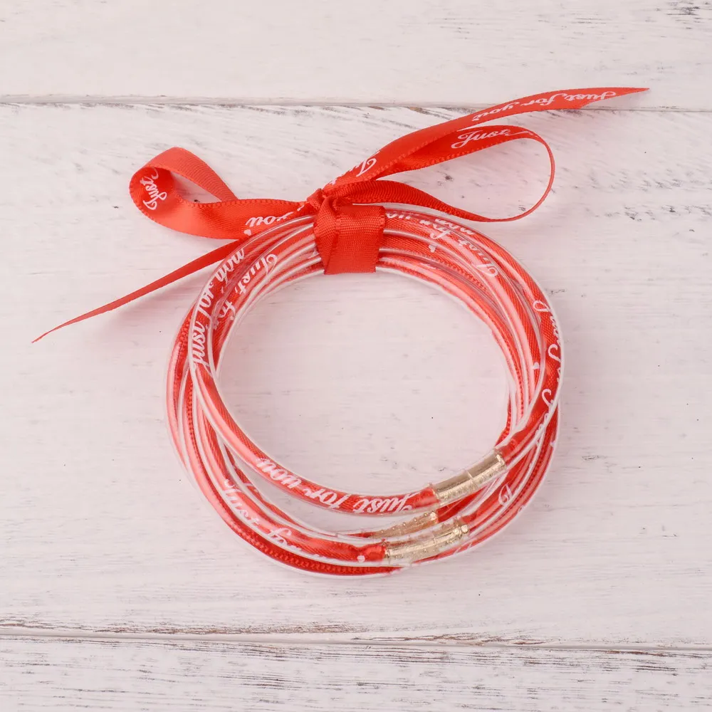 JB0611 red Дождевые 5 шт./компл. бант буквы веревки заполнены Набор браслетов всепогодный стек силиконовый пластик; желеобразная масса браслеты - Окраска металла: JB0611 red
