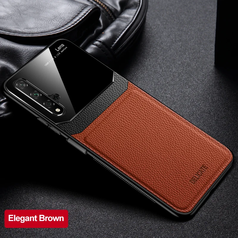 Phone Case for Huawei Nova 5T Cover Fashion Organic PC Grained Leather Skin-pattern Coque 6.26 &quot | Мобильные телефоны и