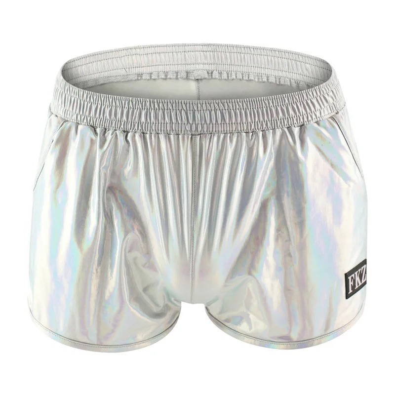 Men's Large Brave Person Shiny Metallic Leather Like Silver Boxer Briefs Gay UK 